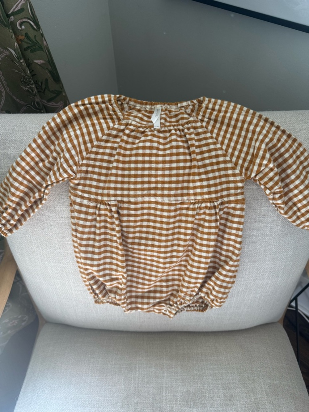 Rylee + Cru Mustard Gingham Bubble Romper